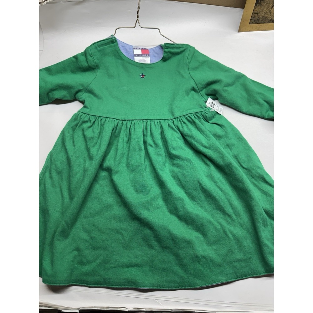 Tommy Hilfiger Baby Reversible Dress Green Blue Long Sleeve 12-18 MOS
